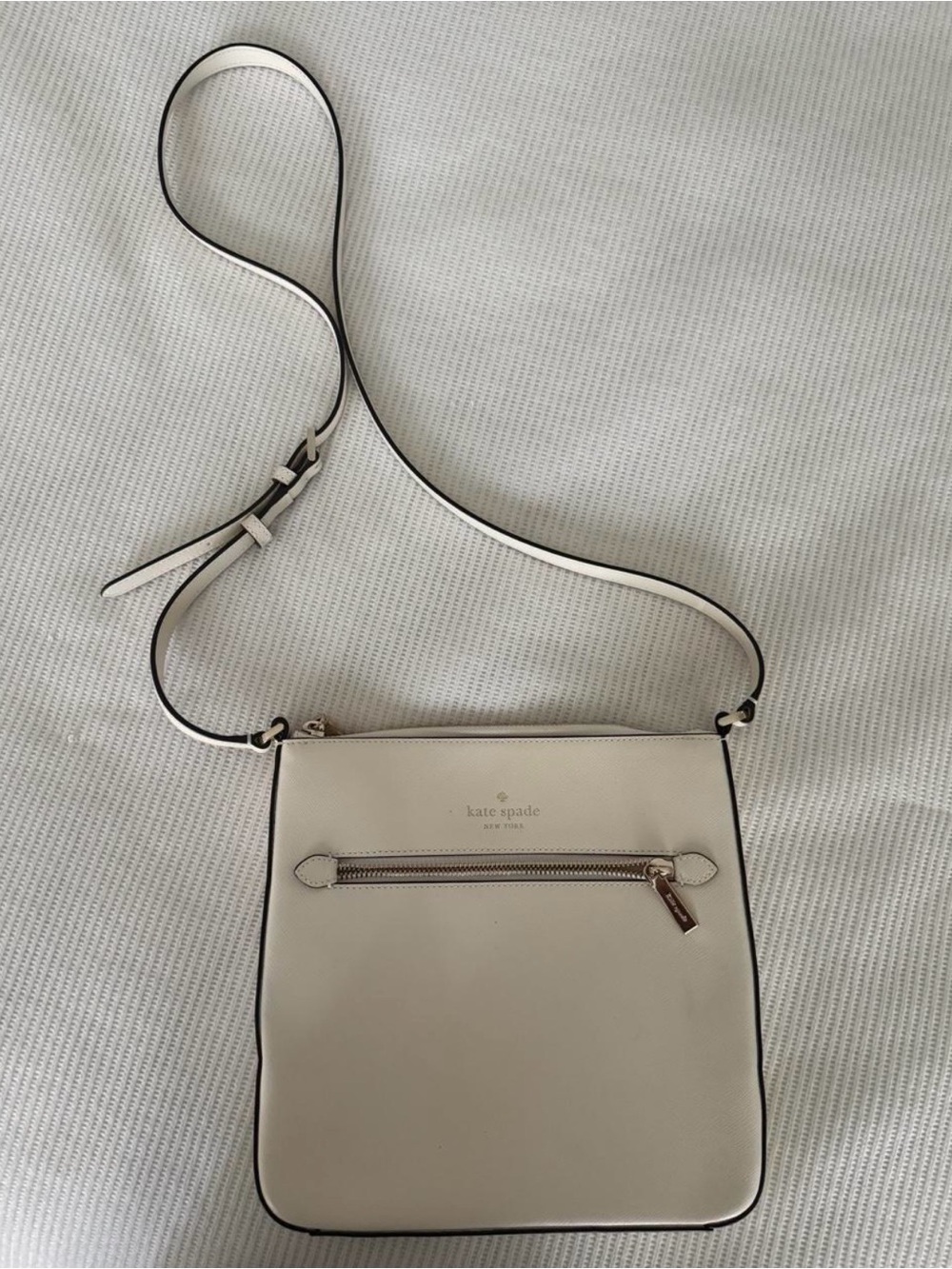 kate spade Cream Leather Crossbody with Front Zip Pocket
